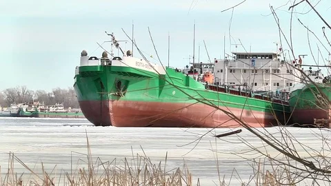 The cargo ship is in the ice 스톡 동영상 74249491