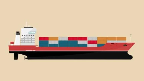 Cargo Ship Icon with Container Loads in the export-import Shipping Process. Stock Illustration