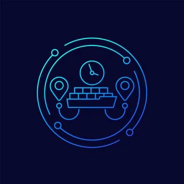 Cargo ship icon, freight shipping transit time, linear design Stock Illustration