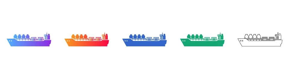 Cargo Ship Icon Set in Gradient and Line Styles Stock Illustration
