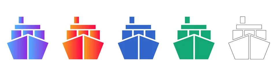 Cargo Ship Icon Set in Gradient Colors Stock Illustration