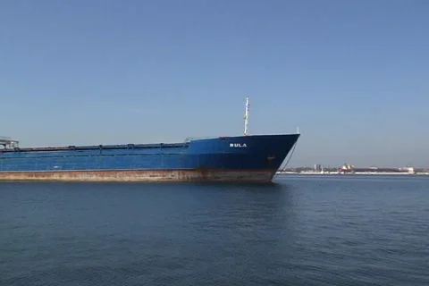 Cargo ship leaving port  Stock Footage 335799