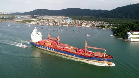 Cargo ship leaving the Port Stock Footage 153413138
