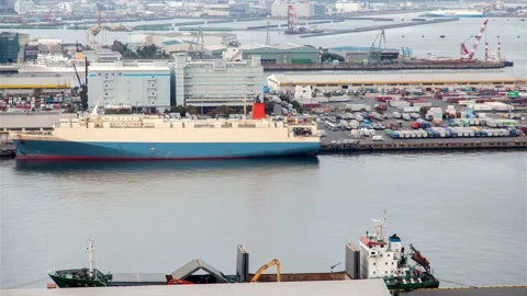 Cargo Ship Load Dock Container Terminal Day Tokyo Stock Footage 116755509
