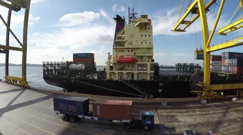 Cargo Ship Loaded By Crane Stock Footage 64271159