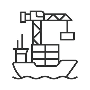 Cargo ship loading containers icon in line design. Cargo, ship, loading イラスト素材