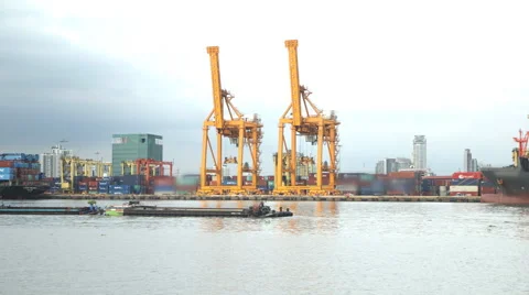 Cargo ship loading goods container at shipping port Stock-Footage 60131613