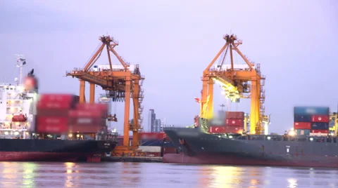 Cargo ship loading goods container at shipping port Stock-Footage 60138337