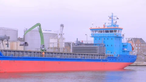 Cargo ship loading in industrial dock. Export and import Stock Footage 96586744