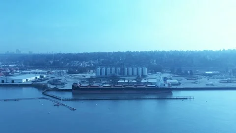 cargo ship loading raw grain drone flyov... | Stock Video | Pond5