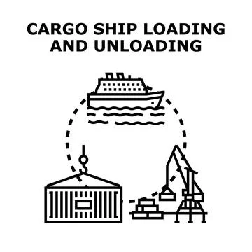 Cargo ship loading unloading containers commerce process Illustrazione stock