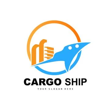 Cargo Ship Logo, Fast Cargo Ship Vector, Sailboat, Design For Ship Manufact.. Stock Illustration