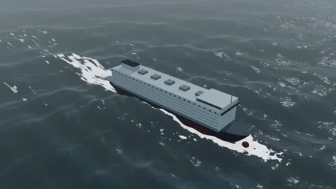 Cargo ship meeting a squall line at sea aerial heavy rain cinematic aerial l Stock Footage 343617381