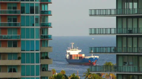 Cargo ship in miami beach Stock Footage 24731192