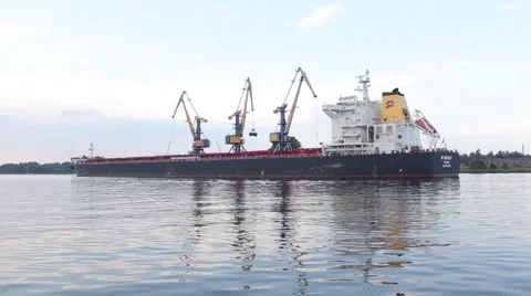 Cargo ship moored in harbor Video stock 41228244