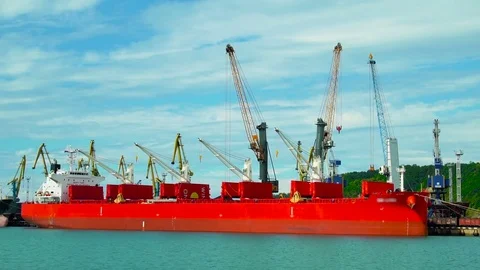 Cargo Ship Moving Load at Port Stock Footage 69815762