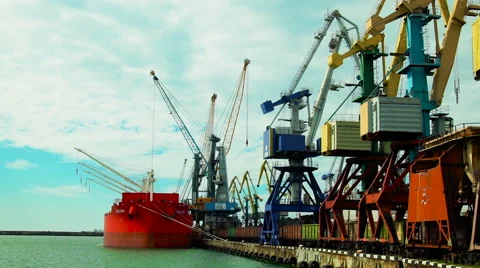 Cargo Ship Moving Load at Port.Time lapse Stock Footage 68078550