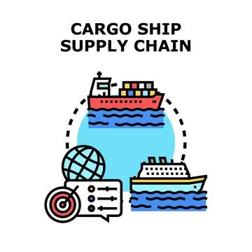 Cargo ship navigating global supply chain management Stock Illustration