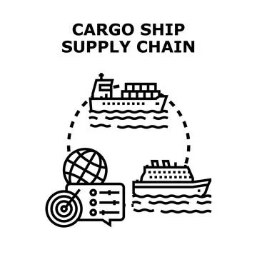 Cargo ship navigating global supply chain management Stock Illustration