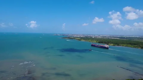 Cargo ship navigating the Panama Canal in the Atlantico Bridge Stock Footage 330983010