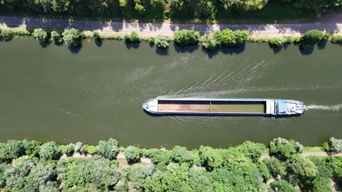 Cargo Ship Navigating the Saar Loop in Saarland, Germany Stock Footage 340352572