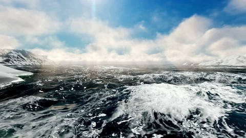 Cargo ship navigating at sea between aisberg Stock Footage 71121515