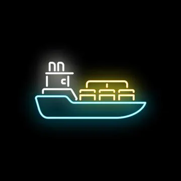 Cargo ship neon icon representing global transport Stock Illustration