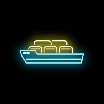 Cargo ship neon light icon transporting containers Stock Illustration