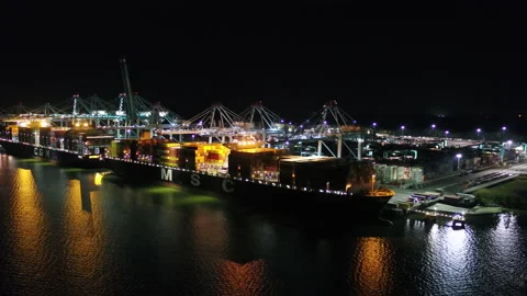Cargo ship at night Stock Footage 186388024