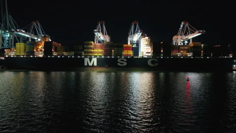 Cargo Ship at Night Stock Footage 186390411