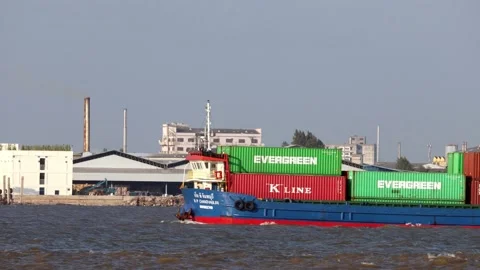 The cargo ship NP CHANTHABURI, loaded with containers, Stock Footage 237819351
