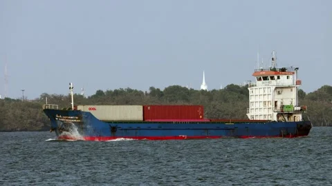 The Cargo Ship NP SAMUTSONGKHRAM loaded of containers Stock Footage 246029795