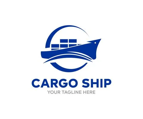 Cargo ship in the ocean logo design. Nautical, vector design and illustration. Stock Illustration