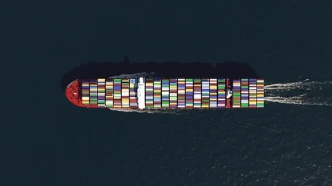 Cargo ship in the ocean, top view Stock Footage 96380216