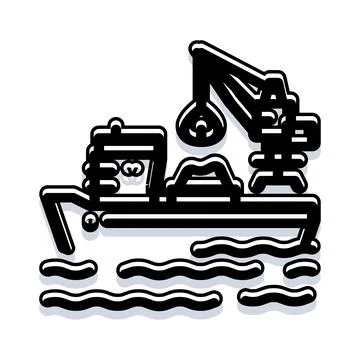 Cargo ship operating with a crane icon Stock Illustration