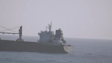 Cargo Ship Out at Sea with Main Deck and Engine near Bay of Biscay. Stock Footage 345103109