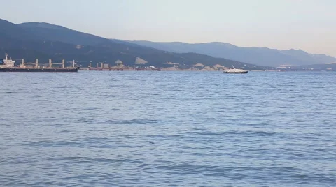 Cargo ship outward from the port. Stock Footage 64216771
