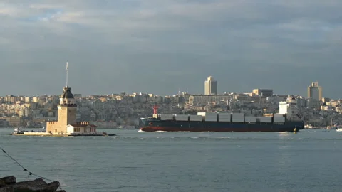 Cargo ship passing Bosphorus strait Stock-Footage 305370967
