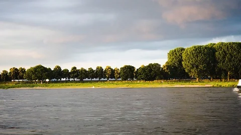 Cargo Ship Passing By, Static Shot, Rhyne River Cologne Germany 스톡 동영상 94766117