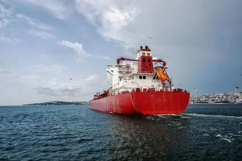 Cargo ship passing through the Bosphorus Stock Photos
