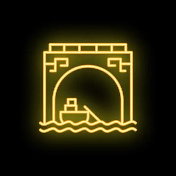 Cargo ship passing under bridge with neon light effect Stock Illustration