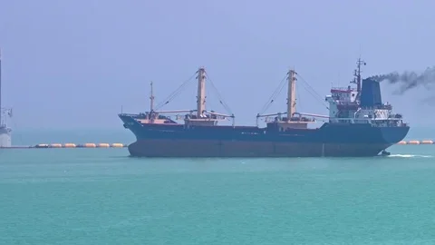Cargo Ship Polluting Air With Smoke Stock Footage 72186474