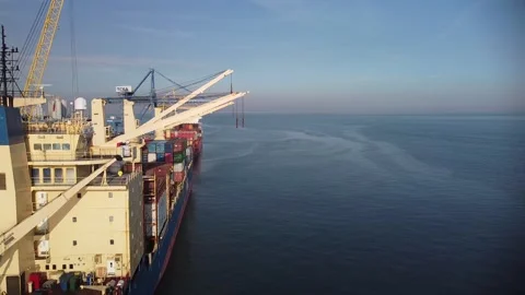 Cargo ship in port bay Stock Footage 148157224