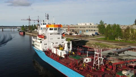 Cargo ship in port closeup Stock Footage 159280426