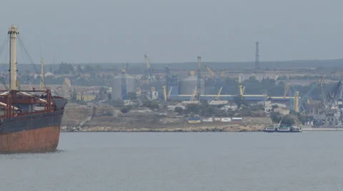 Cargo ship in port Stock Footage 29910791