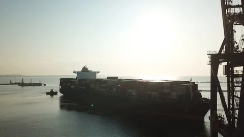 Cargo ship in port Stock Footage 125777119