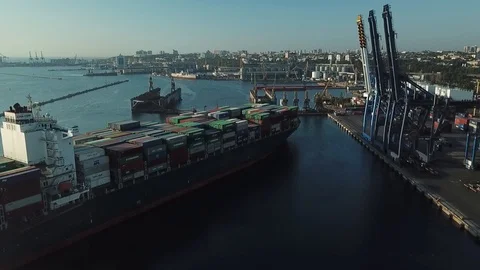 Cargo ship in port Stock Footage 125777239