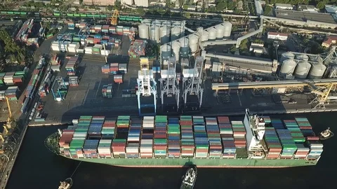 Cargo ship in port Stock Footage 126777157