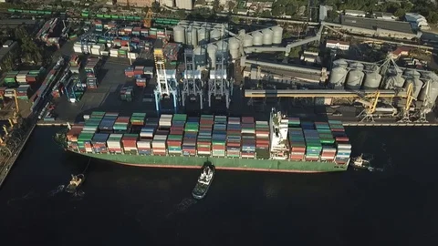 Cargo ship in port Stock Footage 126777276