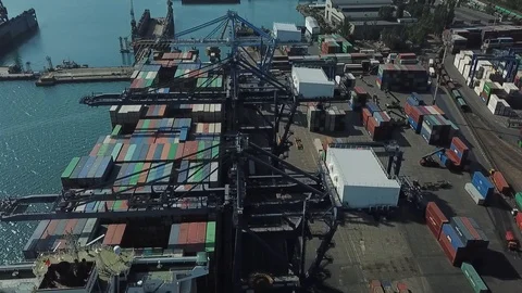 Cargo ship in port Stock Footage 126777509